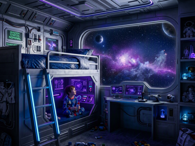 Quarto Infantil que Simula uma Viagem Interplanetária